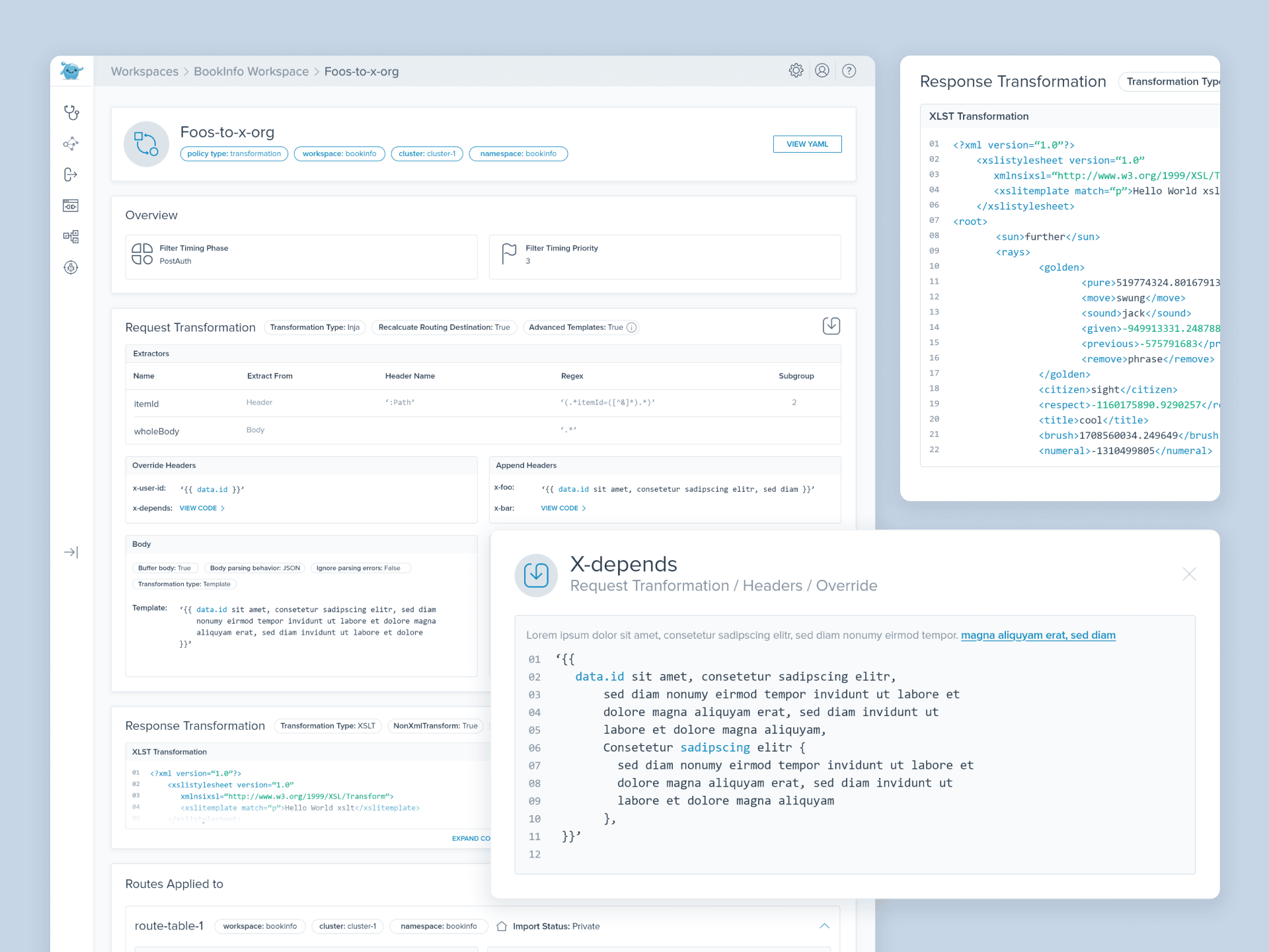 The policy detail screens provide in-depth views of applied security and routing policies. They were designed to offer clarity and traceability, helping users understand policy implications and troubleshoot configuration issues with ease.